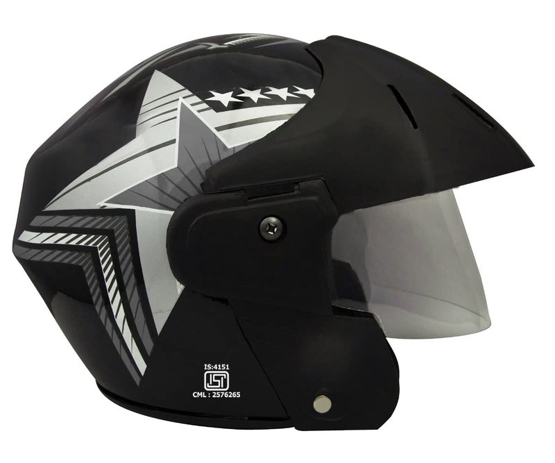 Sage Square Deltz Power (ISI Certified) with Grey Decal Open Face Helmet (Black Glossy) (Extra Large) - Image 2