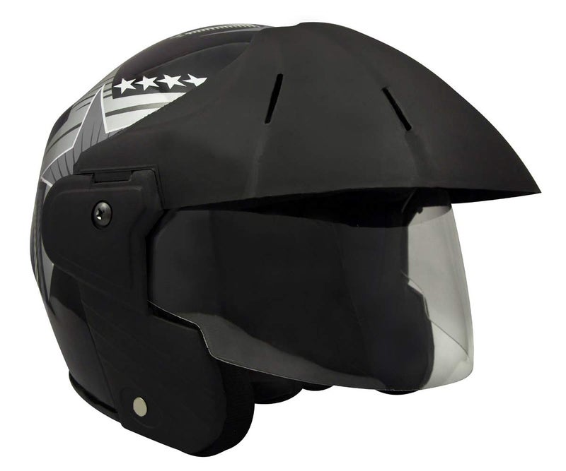 Sage Square Deltz Power (ISI Certified) with Grey Decal Open Face Helmet (Black Glossy) (Extra Large) - Image 1