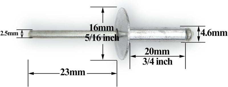ALLOYPRO 60pcs Large Flange Blind Rivets, Aluminum,Flange Diameter 5/8" (16 mm),Pop Rivets Assortment Kit Blind Rivet,3/16" x 3/4" Inch,Grip Range(13-16mm) - Image 2