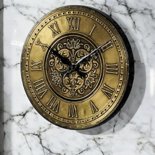 Vintage Clock Vintage Handicraft Decorative Wooden Brass Inlay Artware/Handcrafted Fleur De Lis Design Wall Art Clock/VC-8010-12 - Image 1