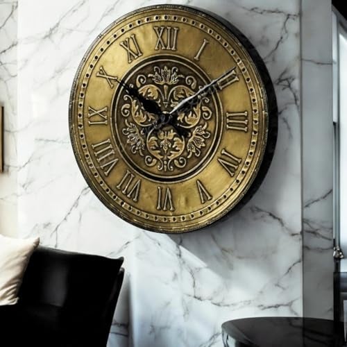 Vintage Clock Vintage Handicraft Decorative Wooden Brass Inlay Artware/Handcrafted Fleur De Lis Design Wall Art Clock/VC-8010-12 - Image 5