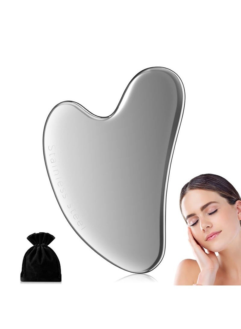 Loquat Gua Sha Facial Tool, Stainless Steel GuaSha Face Lift Massage Beauty Metal Skin Care Board Scraping Self Skincare Lymphatic Drainage Massager Lift Anti-Aging  Wrinkles Jawline Exerciser Tools - Image 1