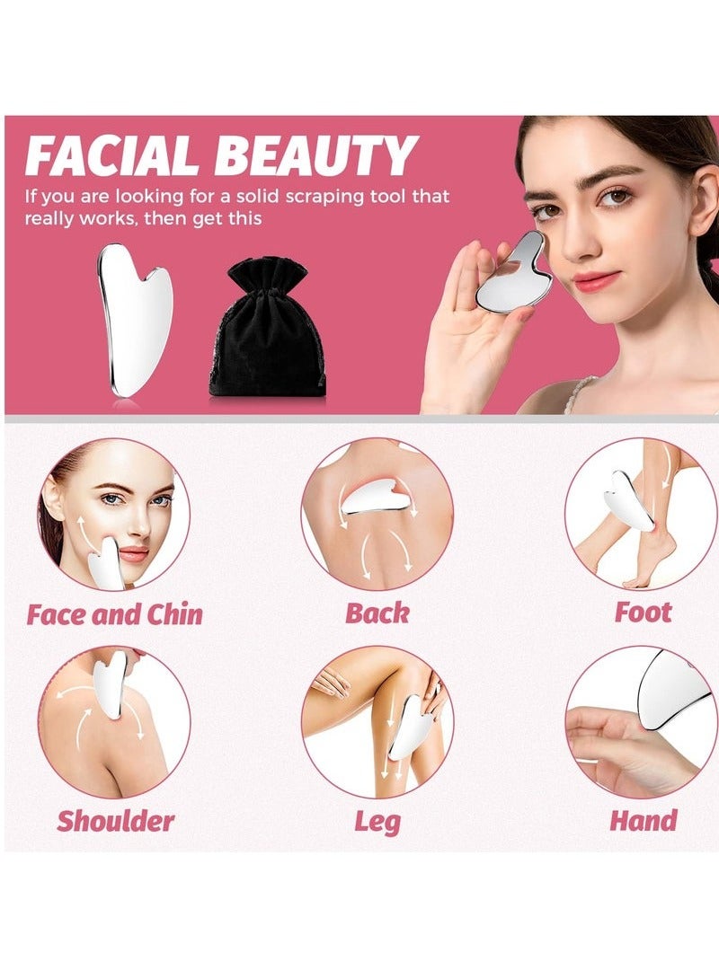 Loquat Gua Sha Facial Tool, Stainless Steel GuaSha Face Lift Massage Beauty Metal Skin Care Board Scraping Self Skincare Lymphatic Drainage Massager Lift Anti-Aging  Wrinkles Jawline Exerciser Tools - Image 5