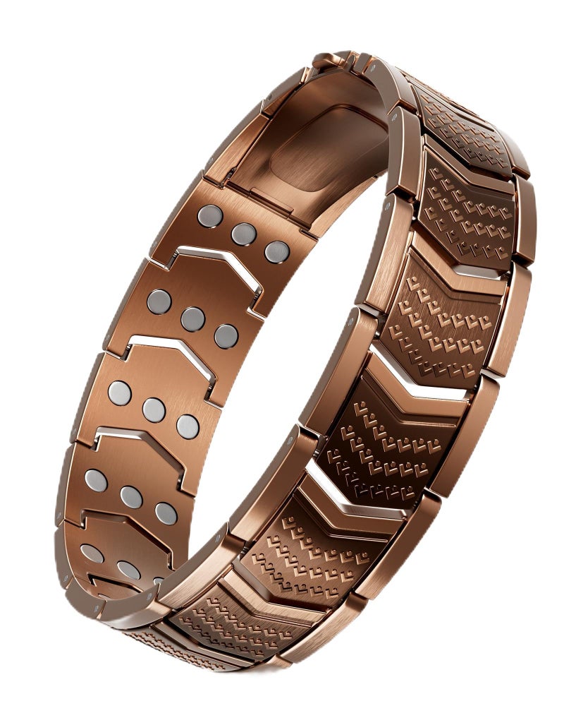 vapeples Copper Bracelet for Men,3X Magnetic,3800 Gauss,99.99% Pure Copper Magnetic Bracelets for Men, Power Balance,Shield Design,Gift Box Packaging With Adjustment Tool - Image 1