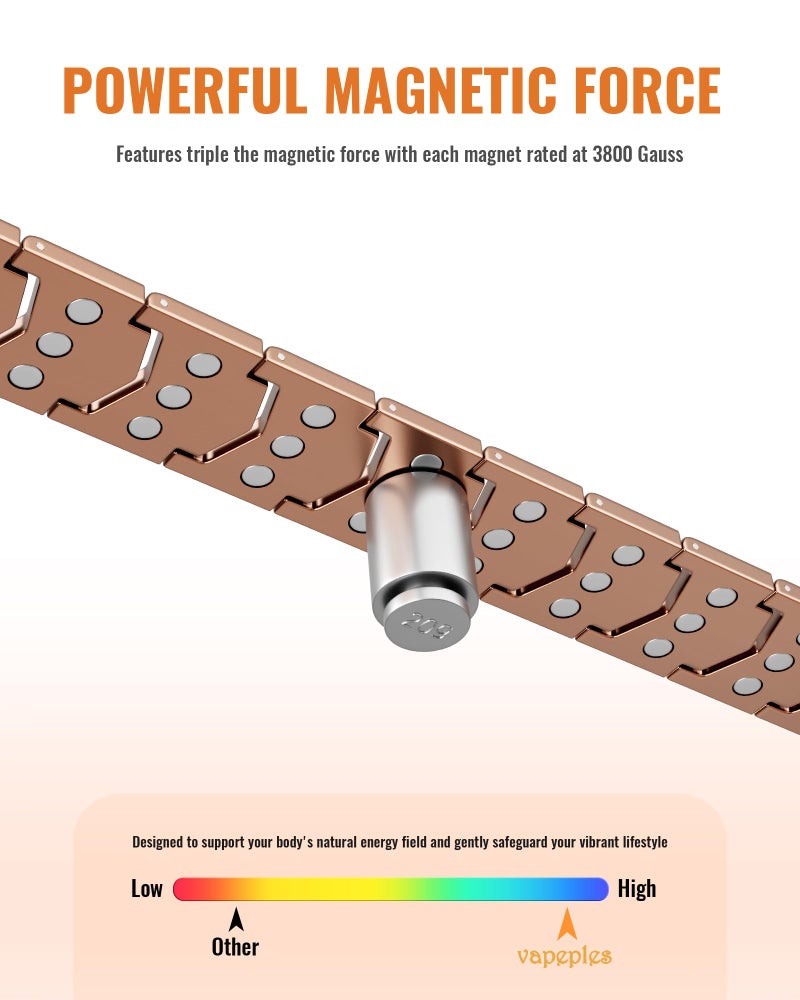 vapeples Copper Bracelet for Men,3X Magnetic,3800 Gauss,99.99% Pure Copper Magnetic Bracelets for Men, Power Balance,Shield Design,Gift Box Packaging With Adjustment Tool - Image 5