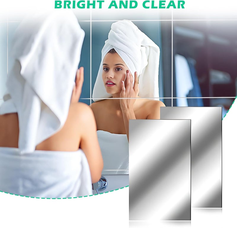 10 Pcs Mirror Tiles, Self Adhesive Mirror Stickers Acrylic Mirror Sheet Flexible Non Glass Mirror Wall Sticky Tiles Bathroom Mirror Stick on Wall Mirror Stickers for Home Wall Decor, 4 * 6 in - Image 2