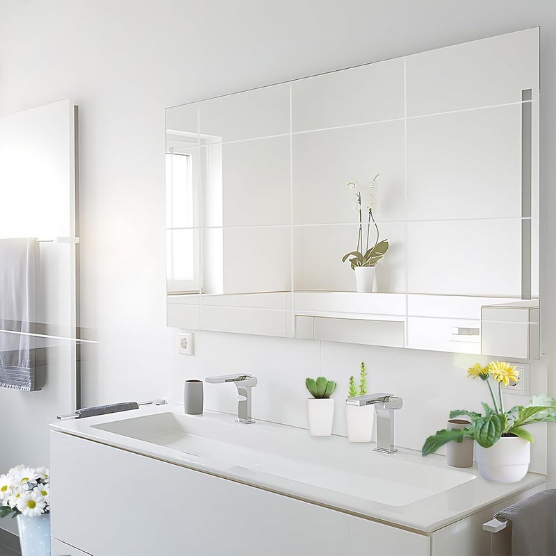 10 Pcs Mirror Tiles, Self Adhesive Mirror Stickers Acrylic Mirror Sheet Flexible Non Glass Mirror Wall Sticky Tiles Bathroom Mirror Stick on Wall Mirror Stickers for Home Wall Decor, 4 * 6 in - Image 3