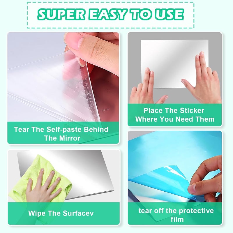 10 Pcs Mirror Tiles, Self Adhesive Mirror Stickers Acrylic Mirror Sheet Flexible Non Glass Mirror Wall Sticky Tiles Bathroom Mirror Stick on Wall Mirror Stickers for Home Wall Decor, 4 * 6 in - Image 4