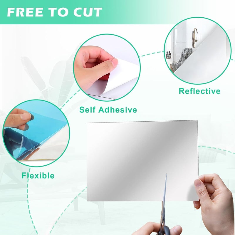 10 Pcs Mirror Tiles, Self Adhesive Mirror Stickers Acrylic Mirror Sheet Flexible Non Glass Mirror Wall Sticky Tiles Bathroom Mirror Stick on Wall Mirror Stickers for Home Wall Decor, 4 * 6 in - Image 5
