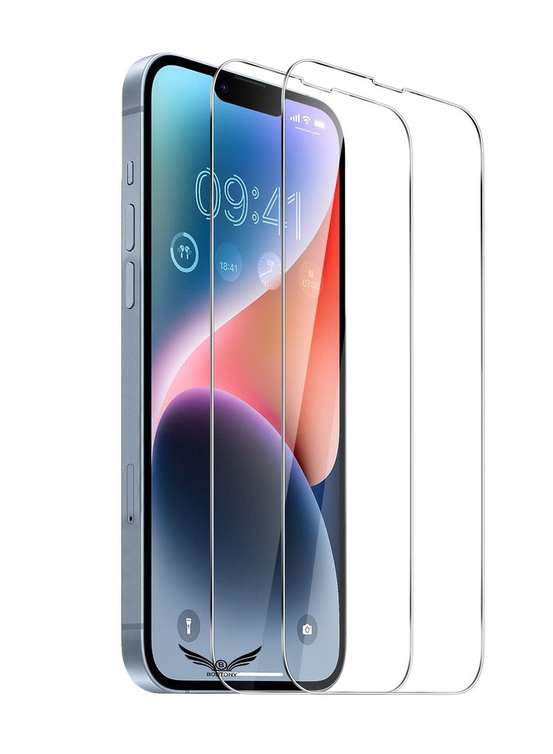 BORTONY Pack of 2 Screen Protector for iPhone 14 iPhone 14 Pro iPhone 13 iPhone 13 Pro 6.1 inch Anti-Scratch HD Clear Transparent 9H Hardness Tempered Glass - Image 1
