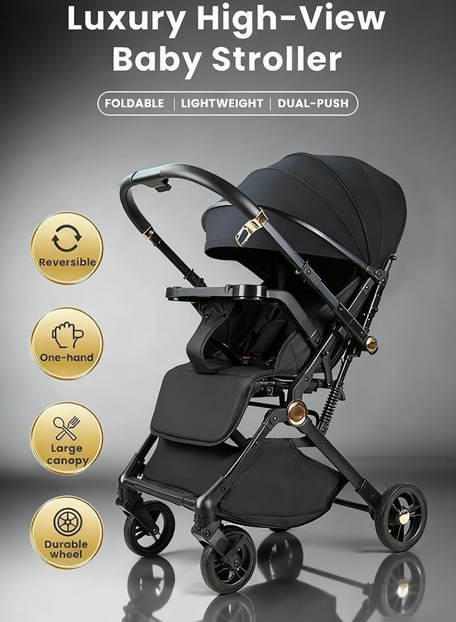 hibobi Two-Way Baby Stroller | Excellent Shock Absorber | Front and Parent Facing | Large Canopy and Seat | 5-Point Harness  | Large Basket | Quick Folding | 0-60 Months |Black - Image 1