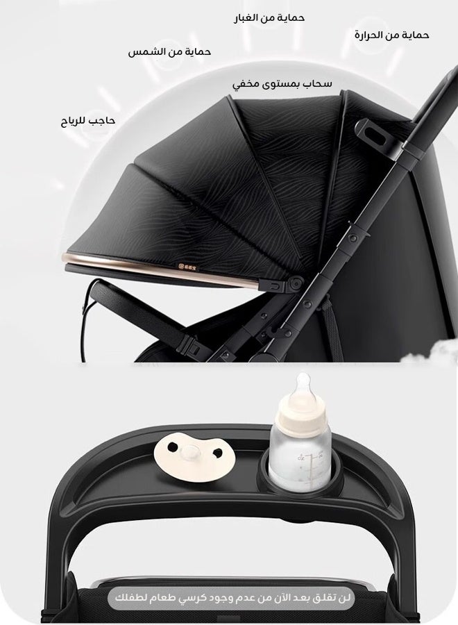 hibobi Two-Way Baby Stroller | Excellent Shock Absorber | Front and Parent Facing | Large Canopy and Seat | 5-Point Harness  | Large Basket | Quick Folding | 0-60 Months |Black - Image 3