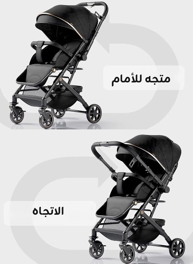 hibobi Two-Way Baby Stroller | Excellent Shock Absorber | Front and Parent Facing | Large Canopy and Seat | 5-Point Harness  | Large Basket | Quick Folding | 0-60 Months |Black - Image 2