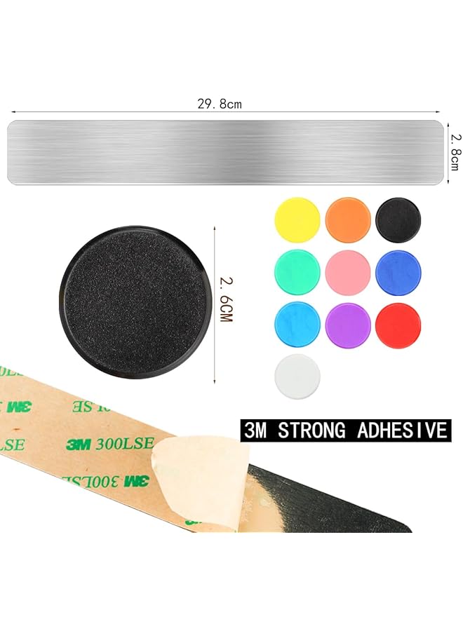 إيروريكس شرائط لوحة إعلانات مغناطيسية من الحديد المقاوم للصدأ، 5 قطع، شريط إعلانات معدني بدون إطار مع شريط لاصق، لوحة ملاحظات مغناطيسية مع 10 قطع زر مغناطيسي للمكتب والمنزل والمدرسة - Image 2