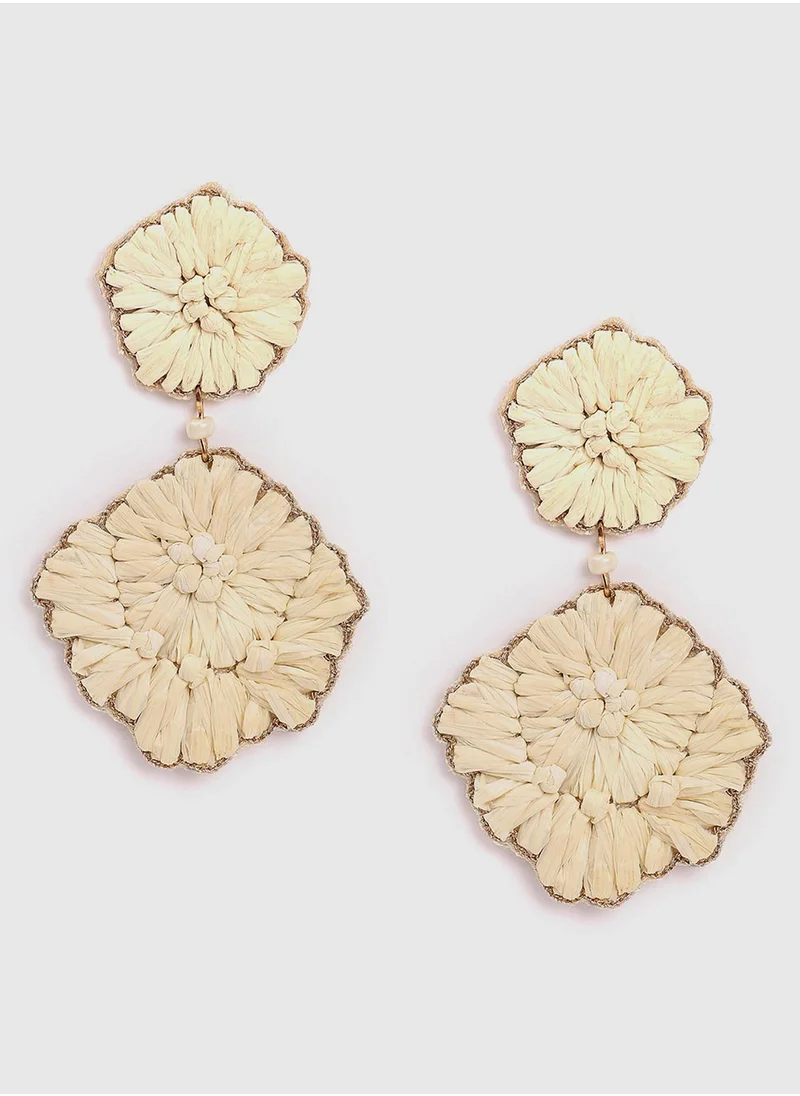 سوهي Off White Floral Handcrafted Designer Drop Earrings