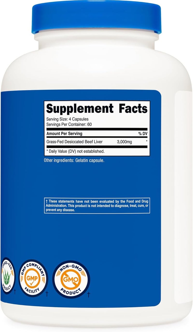 Nutricost Grass Fed Desiccated Beef Liver Capsules 3000mg Per Serv 750mg Per Cap 240 Cap for 60 Servings  No Hormones GMO and Gluten Free PastureRaised Free Range Beef - Image 5