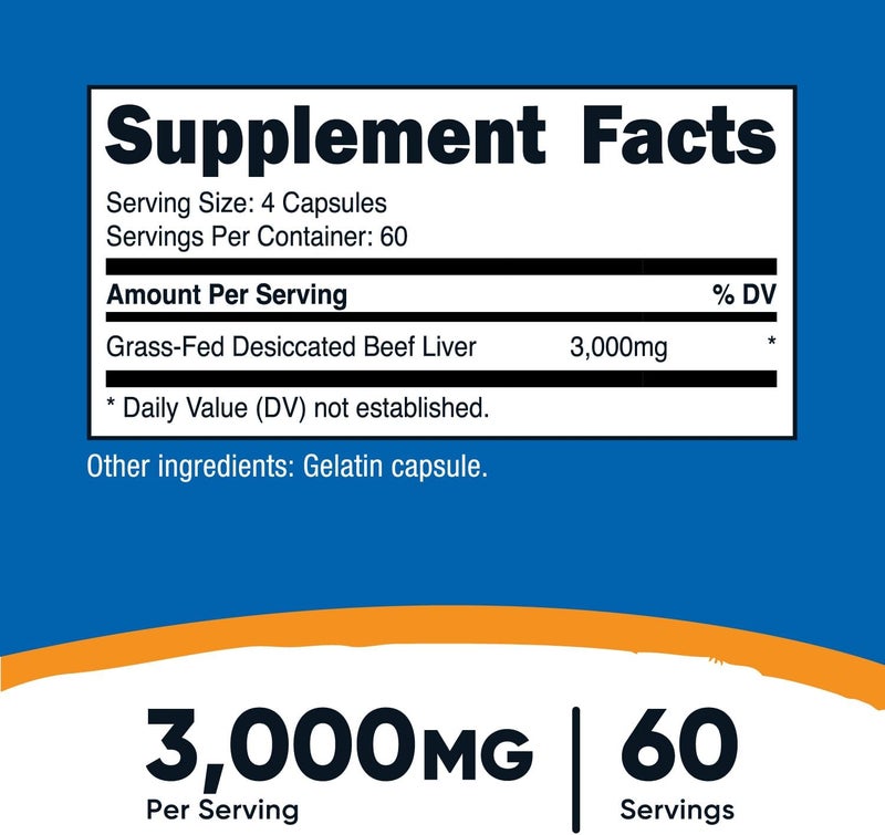 Nutricost Grass Fed Desiccated Beef Liver Capsules 3000mg Per Serv 750mg Per Cap 240 Cap for 60 Servings  No Hormones GMO and Gluten Free PastureRaised Free Range Beef - Image 2
