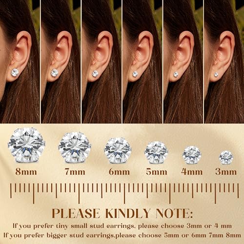 LOYALLOOK 12 Pairs Stainless Steel Round Cubic Zirconia Birthstone Stud Earrings for Women 7mm - Image 4