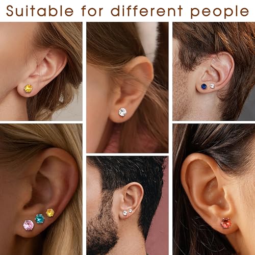 LOYALLOOK 12 Pairs Stainless Steel Round Cubic Zirconia Birthstone Stud Earrings for Women 7mm - Image 5