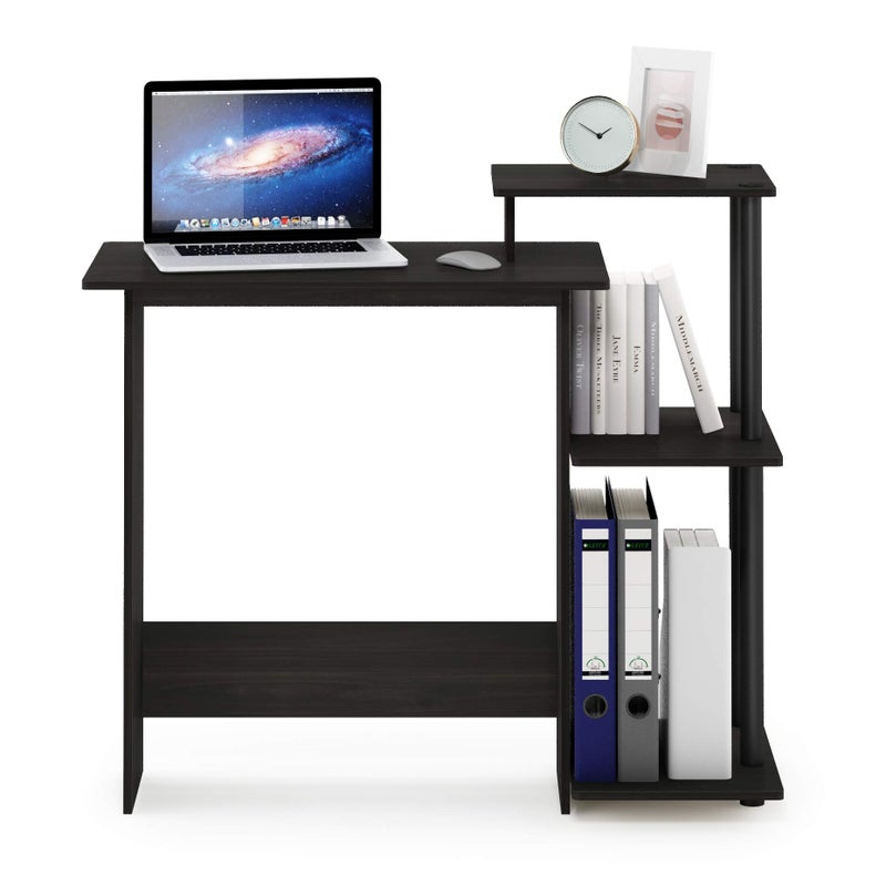 Furinno Furinno Efficient Home Laptop Notebook Computer Desk with Square Shelves Dark EspressoBlack 