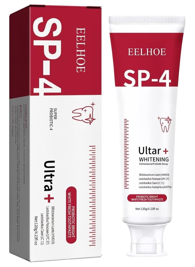 EELHOE معجون أسنان Sp4 Fresh Breath، Sp 4 معجون أسنان مبيض، SP-4 معجون أسنان مبيض، Sp-4 معجون أسنان بروبيوتيك للتبييض، معجون أسنان بروبيوتيك لإزالة البقع، معجون أسنان نفس منعش - Image 1