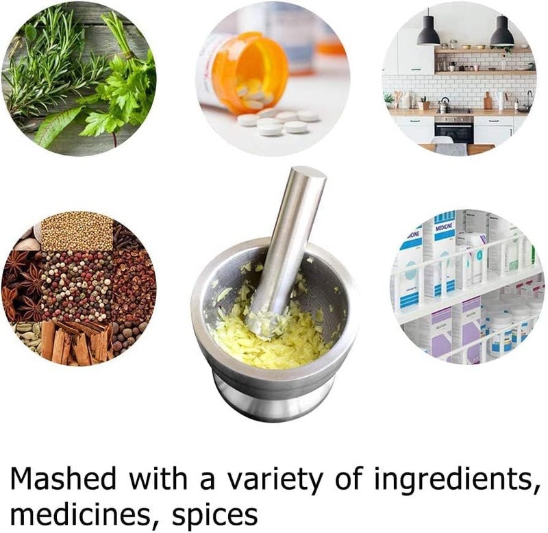 Mugath Stainless Steel Mortar and Pestle Set, Spice Grinder Pill Crusher with Silicone Protective Lid Heavy Duty Mortar Pestle for Kitchen Herb Bowl, Pesto Powder, Spices Herbs Grinder - Image 3