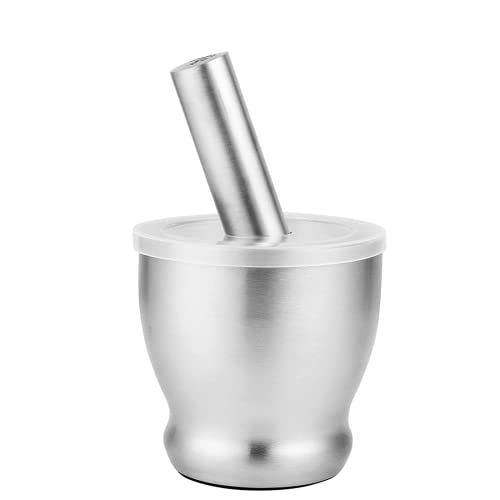 Mugath Stainless Steel Mortar and Pestle Set, Spice Grinder Pill Crusher with Silicone Protective Lid Heavy Duty Mortar Pestle for Kitchen Herb Bowl, Pesto Powder, Spices Herbs Grinder - Image 2