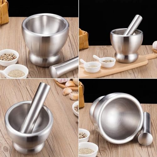Mugath Stainless Steel Mortar and Pestle Set, Spice Grinder Pill Crusher with Silicone Protective Lid Heavy Duty Mortar Pestle for Kitchen Herb Bowl, Pesto Powder, Spices Herbs Grinder - Image 5