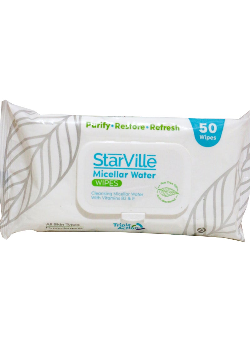 starville StarVille Micellar Water Wipes  Cleansing Micellar Water With Vitamins B3 & E  Wipes 50 