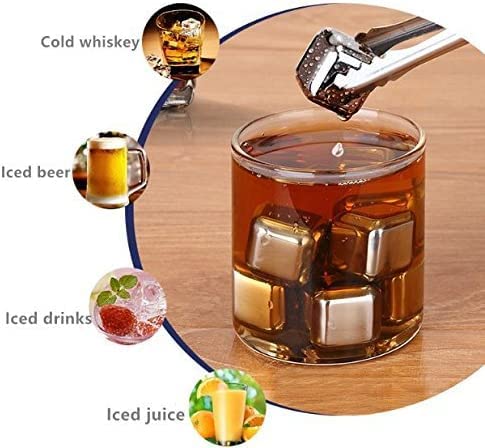 Hypexa Whiskey Stones Reusable Drink Coolers Metal Stainless Steel Ice Cube Stone Chilling Rocks with Storage Box Ice Clip Set of 8 - Image 4