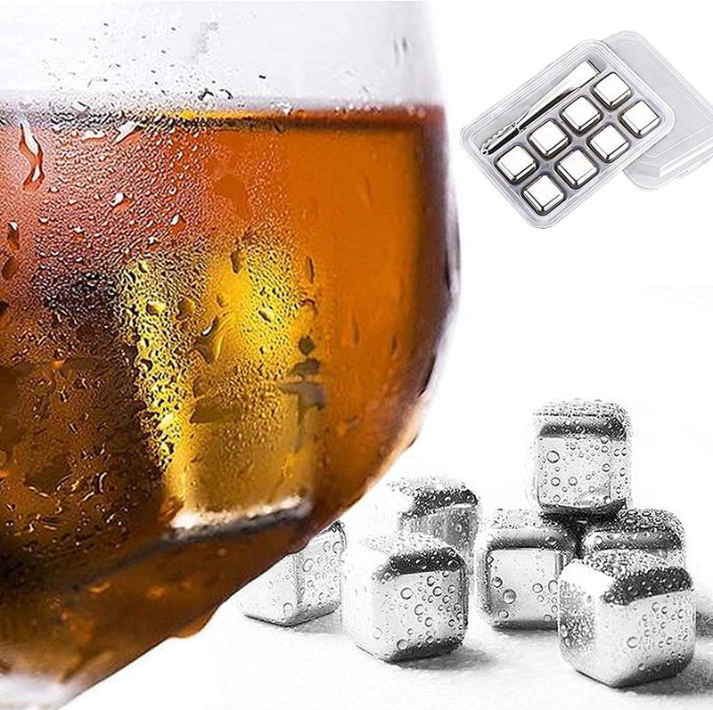 Hypexa Whiskey Stones Reusable Drink Coolers Metal Stainless Steel Ice Cube Stone Chilling Rocks with Storage Box Ice Clip Set of 8 - Image 5
