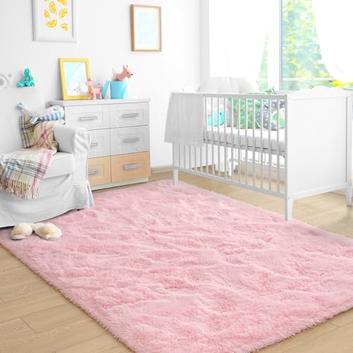 ST. BRIDGE Ultra Soft Pink Rugs for Bedroom 4x6 Feet, Fluffy Shag Area Rugs for Living Room, Large Comfy Furry Rug for Girls Kids Baby Room Decor, Non Slip Nursery Modern Indoor Fuzzy Floor Carpet - Image 2