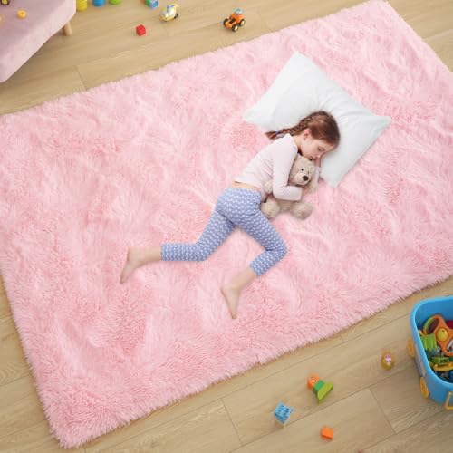 ST. BRIDGE Ultra Soft Pink Rugs for Bedroom 4x6 Feet, Fluffy Shag Area Rugs for Living Room, Large Comfy Furry Rug for Girls Kids Baby Room Decor, Non Slip Nursery Modern Indoor Fuzzy Floor Carpet - Image 1