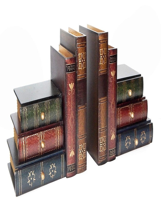 Bellaa 23868 Decorative Bookends Fake Book Ends Support Cool Creative Desktop Organizer 6 Hidden Storage Drawers Vintage Farmhouse Boho Home Decor - Image 1