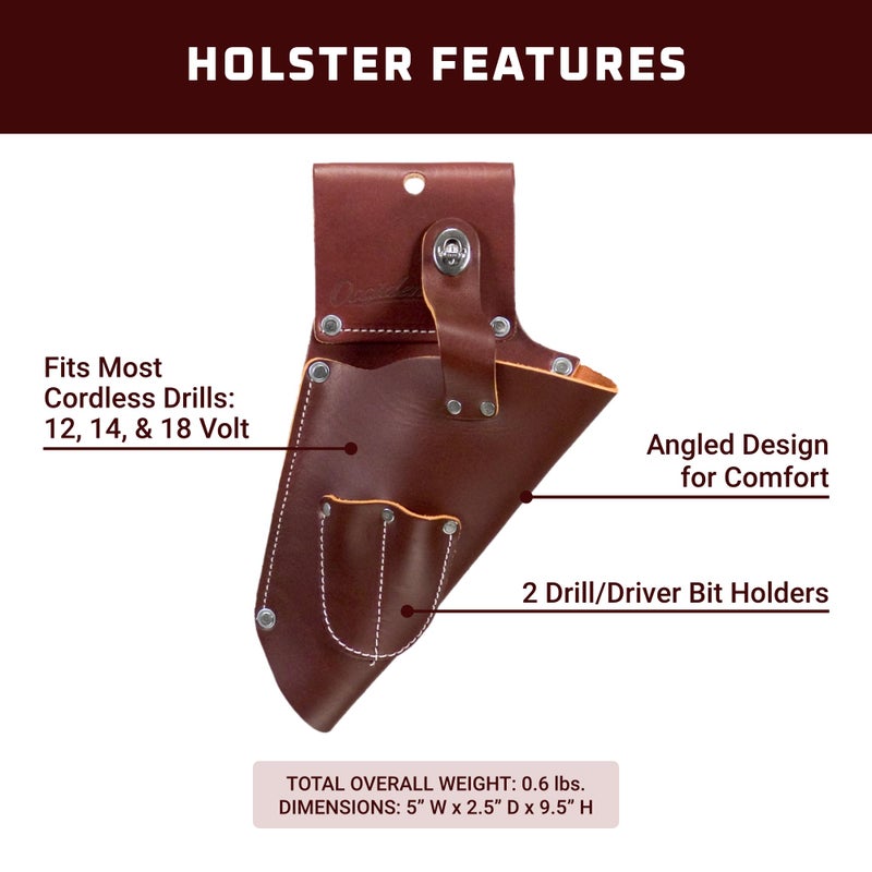 Occidental Leather Drill Holster - Right Hand - Fits Most Cordless Drills - 2 Bit Holders - Ergonomic Design - Made in USA - Image 3