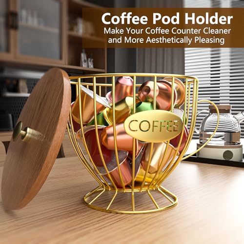 CORTNK Coffee Pod Holder Large Capacity Black K Cup Holder Organizer for Counter - Coffee Bar Accessories Decor Station for Pods, Espresso, Capsules, Creamer(CC-Gold) - Image 4