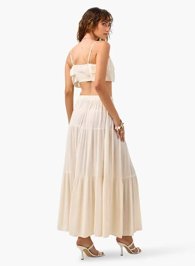 Splash FAV Ruffle Detail Sleeveless Beach Top and Tiered Skirt Set