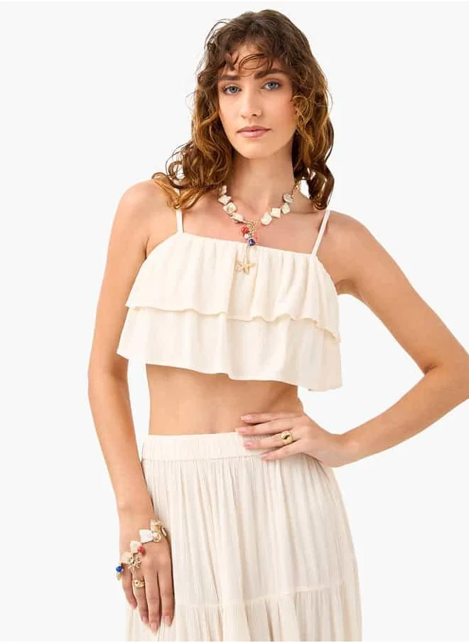 Splash FAV Ruffle Detail Sleeveless Beach Top and Tiered Skirt Set