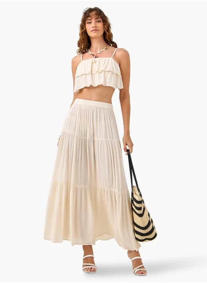 Splash FAV Ruffle Detail Sleeveless Beach Top and Tiered Skirt Set