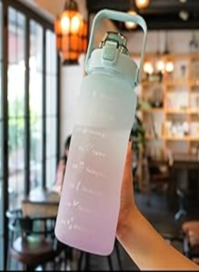 Generic Portable large sports water bottle with straw (green purple)