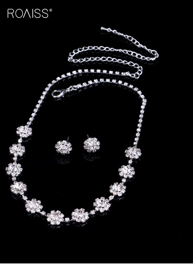 roaiss Women’s Simple Shiny Sunflower Necklace Earrings Bracelet Set in Polished Silver Tone Lightweight Bridal Jewelry Three Piece Clavicle Chain Everyday Chic Wedding Guest Dinner Date Accessory - Image 4