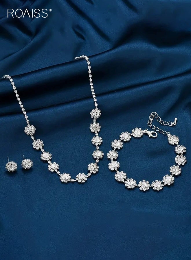 roaiss Women’s Simple Shiny Sunflower Necklace Earrings Bracelet Set in Polished Silver Tone Lightweight Bridal Jewelry Three Piece Clavicle Chain Everyday Chic Wedding Guest Dinner Date Accessory - Image 3