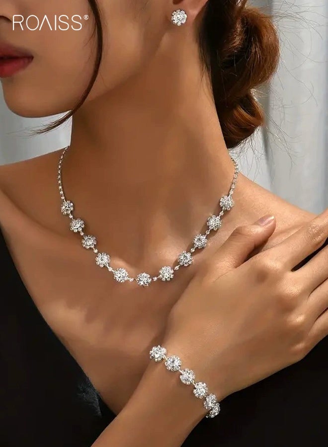 roaiss Women’s Simple Shiny Sunflower Necklace Earrings Bracelet Set in Polished Silver Tone Lightweight Bridal Jewelry Three Piece Clavicle Chain Everyday Chic Wedding Guest Dinner Date Accessory - Image 2