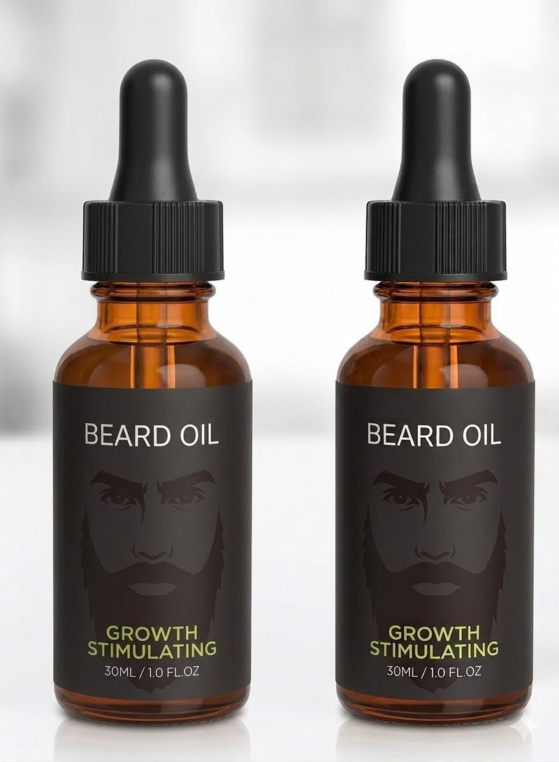 Beard OIL Pack of 2 Beard Oil, Pure Natural Beard Growth Oil, Beard Moisturizing Softener, Beard Growth Products for Patchy Beard, Fathers Day, Perfect Gifts for Men Husband Boyfriend Dad, with Green Tea Scent (30 ml) - Image 1