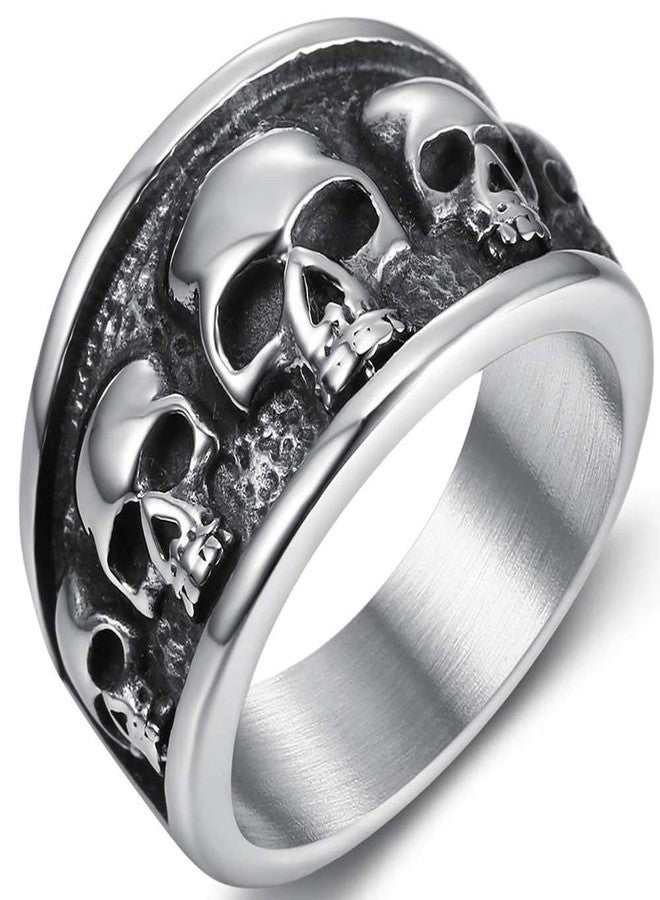 Jude Jewelers Retro Vintage Stainless Steel Gothic Death Skull Skeleton Cocktail Party Biker Statement Halloween Ring, 11, Metal, Cubic Zirconia - Image 1