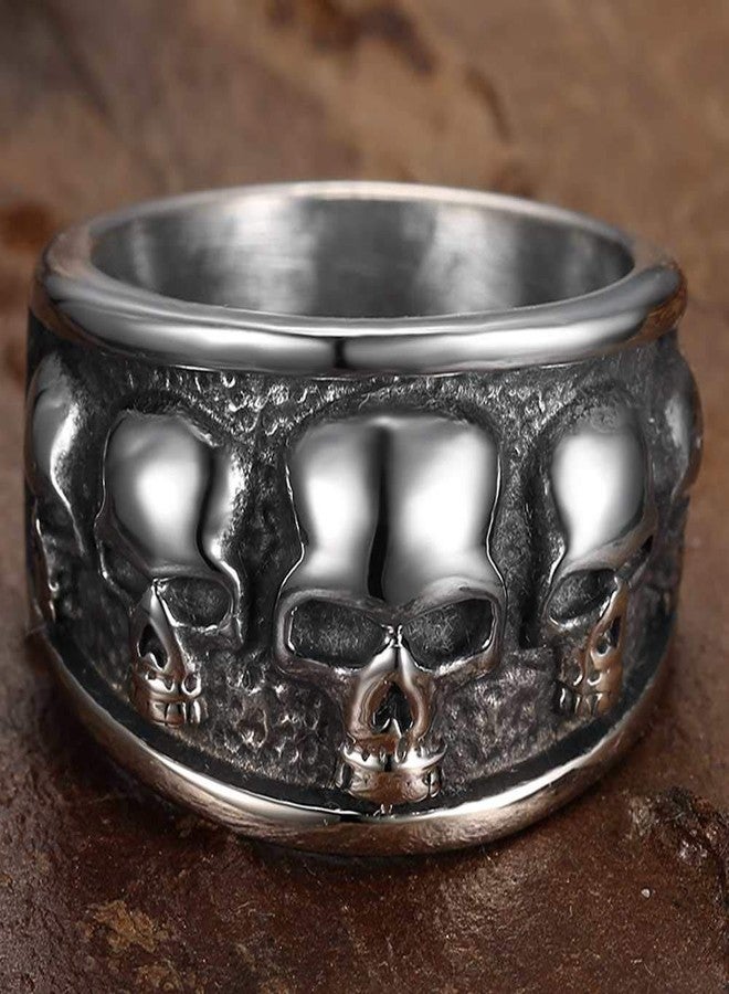 Jude Jewelers Retro Vintage Stainless Steel Gothic Death Skull Skeleton Cocktail Party Biker Statement Halloween Ring, 11, Metal, Cubic Zirconia - Image 3