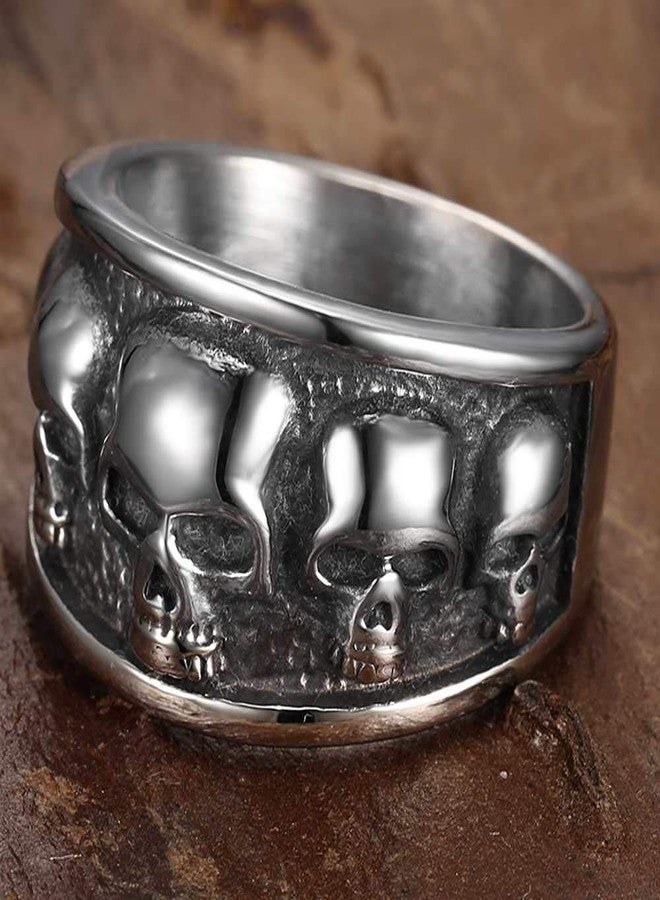 Jude Jewelers Retro Vintage Stainless Steel Gothic Death Skull Skeleton Cocktail Party Biker Statement Halloween Ring, 11, Metal, Cubic Zirconia - Image 2