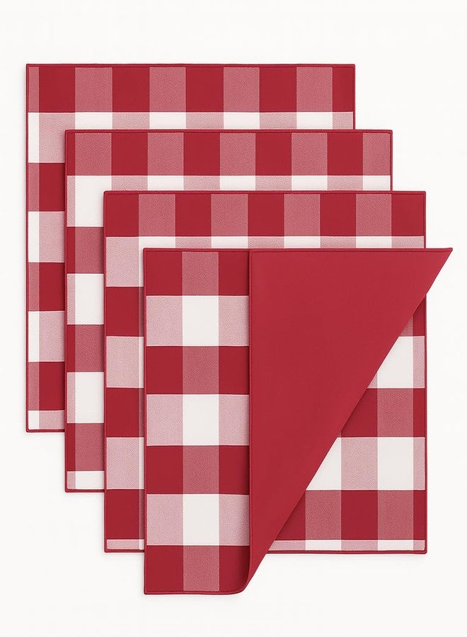Fennco Styles Buffalo Check Double Layers Reversible Placemats 14" W x 20" L, Set of 4 - Handmade in USA - Red Plaid Table Mats for Everyday Use, Banquet, Holiday, Family Gathering, Special Occasion - Image 1