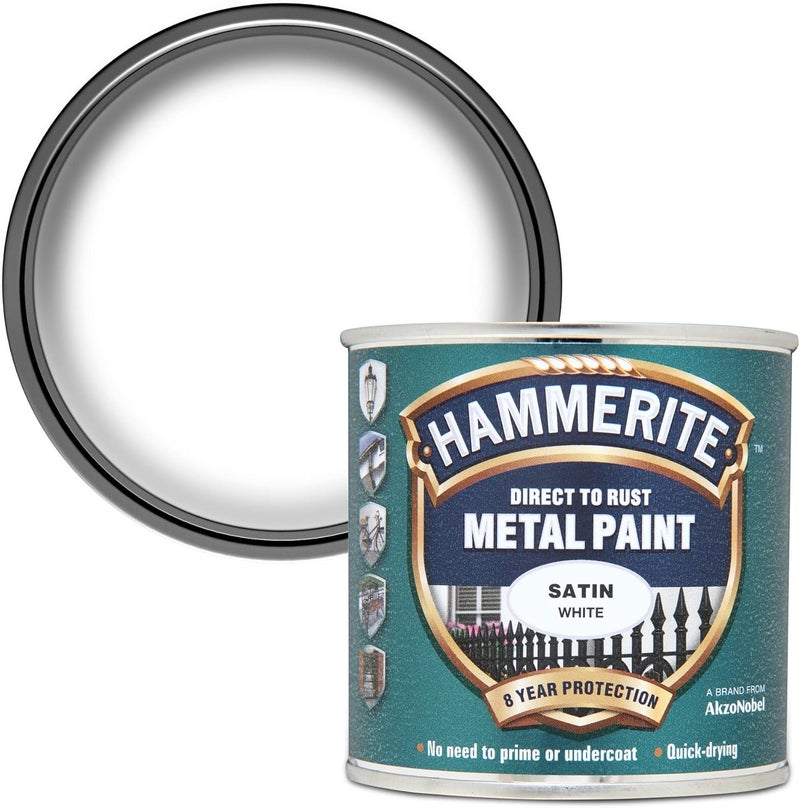 Hammerite Direct to Rust Metal Paint: Satin White 250ml - Image 1