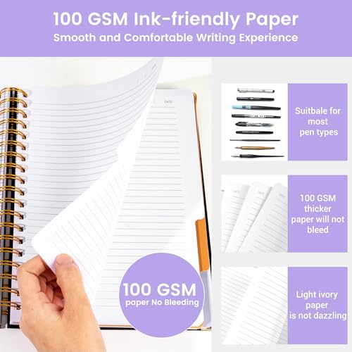 Yoment Hardcover Spiral Notebook with Tabs 8"x10" Large Spiral Lined Journals for Women with Dividers 240 Pages College Ruled Composition Notebook 5 Subject Notebook for Work, Back to School, Gifts, Purple - Image 4